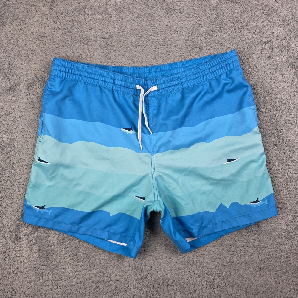 Chubbies Swim Trunks Mens Large Blue Shark Gradient Wave 5.5in Inseam Mesh Liner